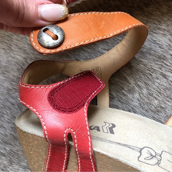 Romika Leather Double Velcro Fasten Platform Sandal Red Orange leather 9.5 - Picture 5 of 9